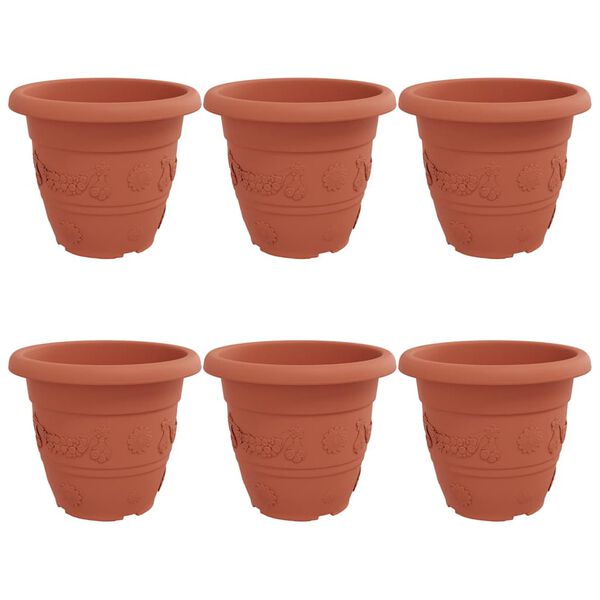 vidaXL Ghiveci rotund pentru flori 6 pcs Roșu cărămidă &Oslash; 26 x 21.5 cm