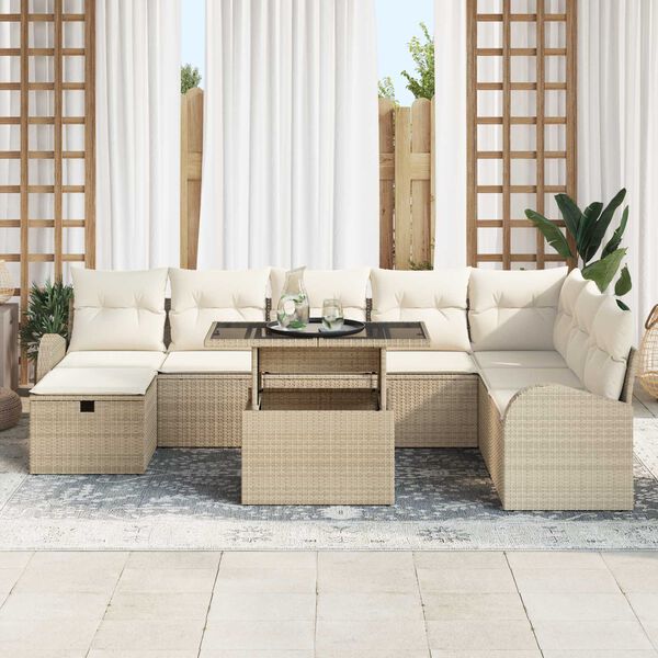 vidaXL Set de canapele pentru grădină cu pernă 9 pcs Bej Rattan poli