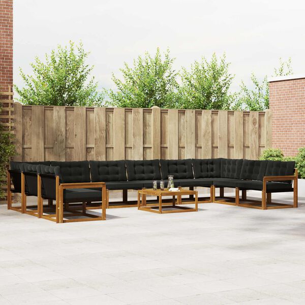 vidaXL Set de canapele de exterior cu pernă 11 pcs Natural și Negru