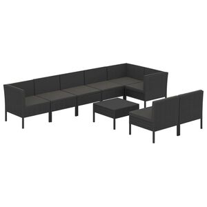 vidaXL Set mobilier de grădină cu perne, 9 piese, negru, poliratan
