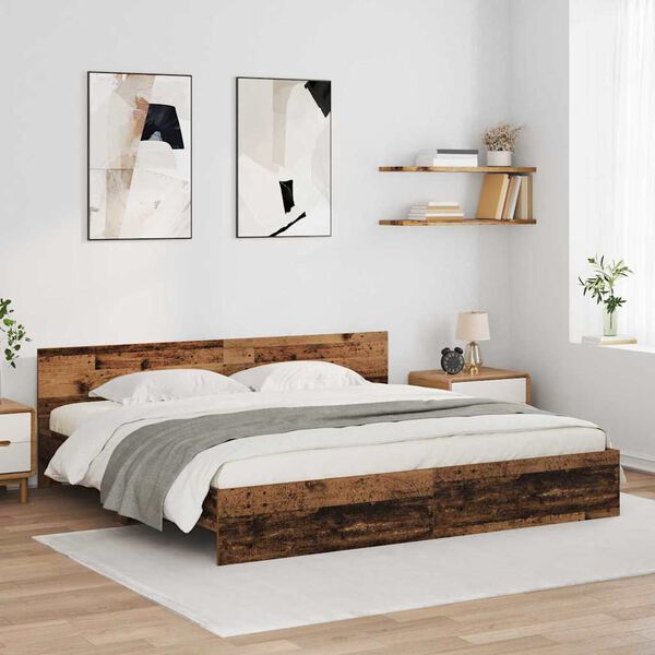 vidaXL Cadru de pat cu headboard Lemn Vechi 180 x 200 cm Lemn compozit