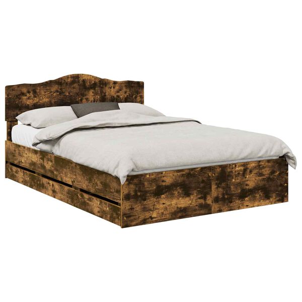 vidaXL Cadru de pat Stejar fumuriu 140 x 200 cm Lemn Ingineresc