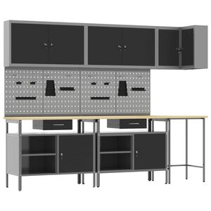 vidaXL Set de dulapuri de lucru cu sertar cu raft 10 pcs Negru și Gri