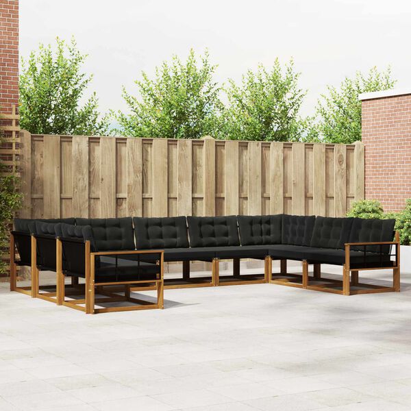 vidaXL Set de canapele de exterior cu pernă 9 pcs Natural și Negru