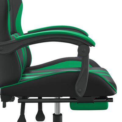 vidaXL Scaun de gaming pivotant/suport picioare negru/verde piele eco