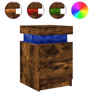 vidaXL Noptieră cu lumini LED, stejar fumuriu, 35x39x55 cm