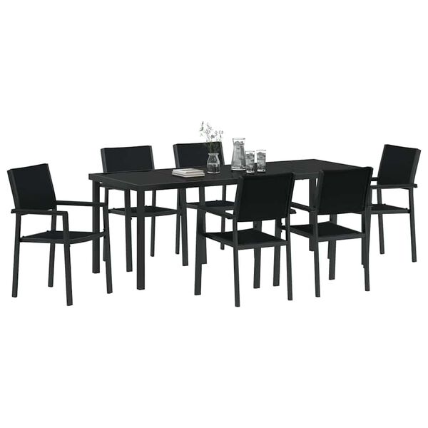 vidaXL Set de masă pentru grădină 7 pcs Negru