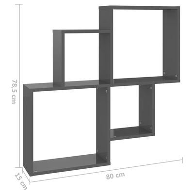 vidaXL Raft de perete cub, gri extralucios, 80x15x78,5 cm, PAL