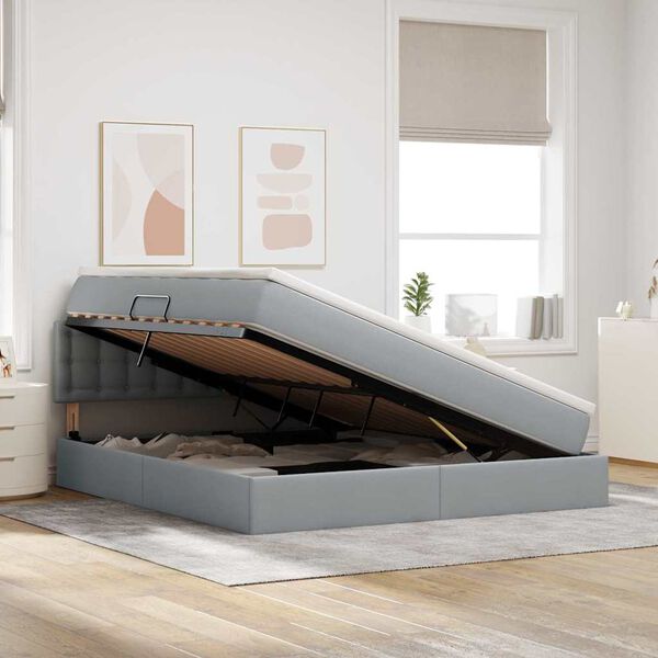 vidaXL Pat cu saltea și spațiu de depozitare Gri deschis 180 x 200 cm