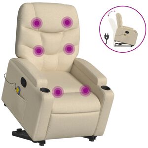 vidaXL Fotoliu masaj rabatabil cu ridicare, crem, material textil