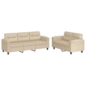 vidaXL Set de canapele cu perne, 2 piese, crem, microfibră