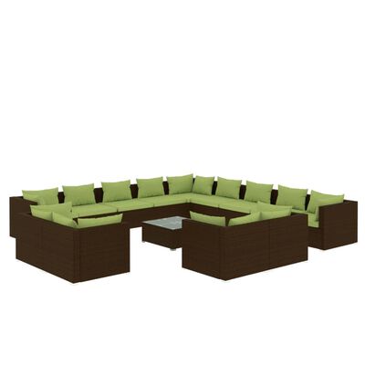 vidaXL Set mobilier de grădină cu perne, 14 piese, maro, poliratan