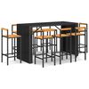 vidaXL Set bar pentru grădină, 9 piese, negru, poliratan/lemn acacia