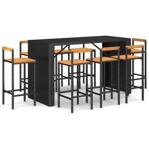 vidaXL Set bar pentru grădină, 9 piese, negru, poliratan/lemn acacia