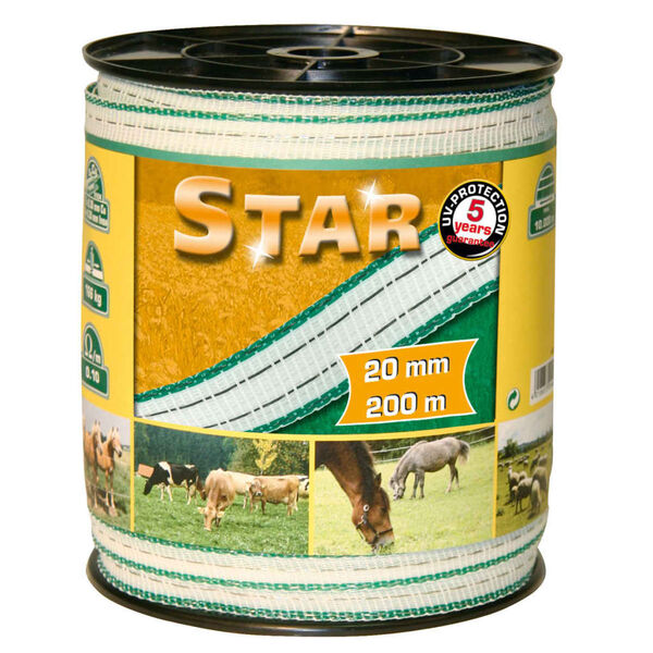 Kerbl Bandă pentru gard electric Star PE 200 m, 20 mm, 441502