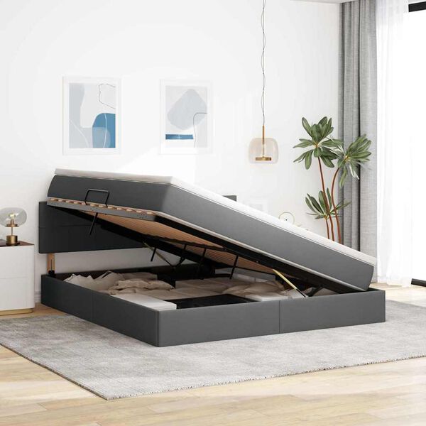 vidaXL Pat cu saltea și LED cu saltea Gri &icirc;nchis 180 x 200 cm țesătură