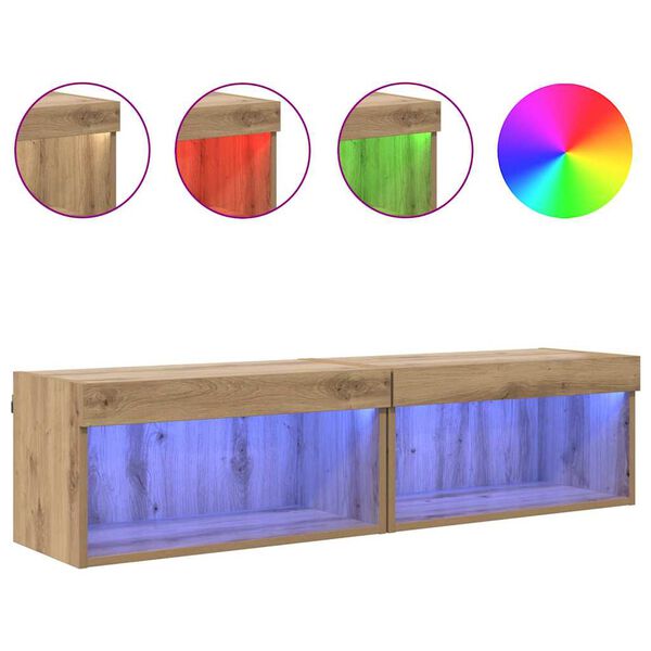 vidaXL Set comodă TV cu led Pe perete Stejar Artizanal Lemn compozit