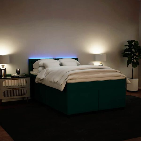 vidaXL Pat box spring cu saltea, verde &icirc;nchis, 160x200 cm, catifea