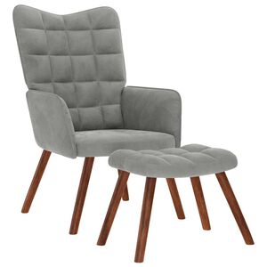 vidaXL Fotoliu relaxant cu taburet gri deschis, catifea