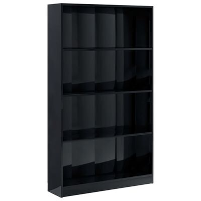 vidaXL Bibliotecă cu 4 rafturi, negru extralucios, 80x24x142 cm, PAL