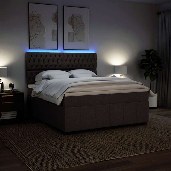 vidaXL Pat box spring cu saltea, maro închis, 200x200 cm, textil