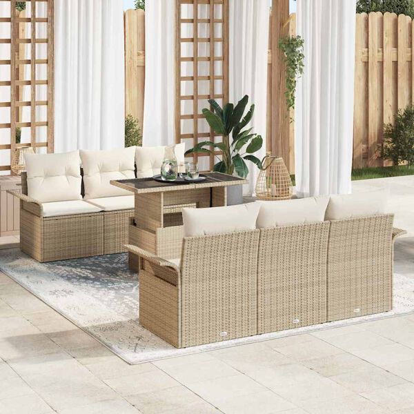 vidaXL Set de canapele pentru grădină cu pernă 7 pcs Bej Rattan poli