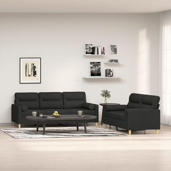 vidaXL Set canapea perne/perne decorative, 2 piese, negru, textil