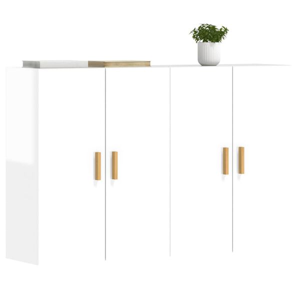 vidaXL Dulapuri montate pe perete, 2 buc. alb lucios, lemn prelucrat