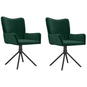 vidaXL Scaune de bucătărie pivotante, 2 buc., verde &icirc;nchis, catifea