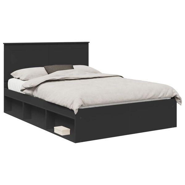 vidaXL Cadru de pat cu headboard Negru 150 x 200 cm Lemn de pin masiv