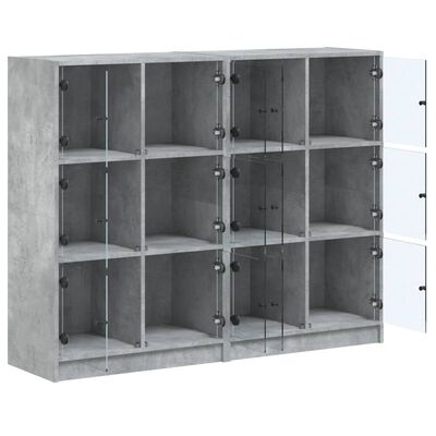 vidaXL Bibliotecă cu uși, gri beton, 136x37x109 cm, lemn compozit