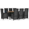 vidaXL Set mobilier de grădină cu perne, 9 piese, negru, poliratan