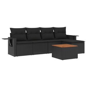 vidaXL Set mobilier de grădină cu perne, 6 piese, negru, poliratan
