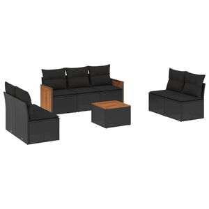 vidaXL Set mobilier de grădină cu perne, 8 piese, negru, poliratan