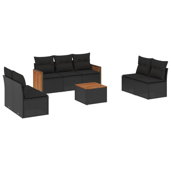 vidaXL Set mobilier de grădină cu perne, 8 piese, negru, poliratan