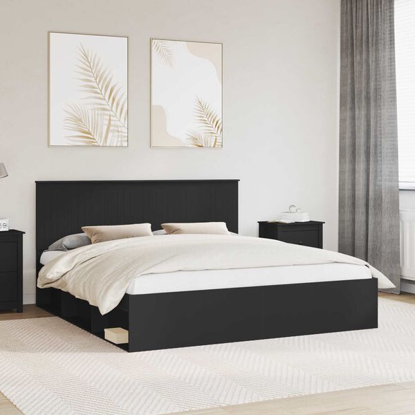 vidaXL Cadru de pat cu headboard Negru 180 x 200 cm Lemn de pin masiv
