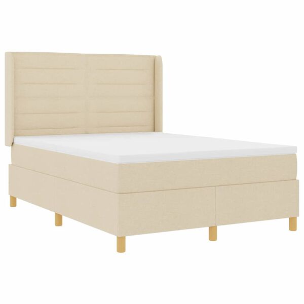 vidaXL Pat cu arcuri cu saltea cu headboard Crem 140 x 200 cm țesătură