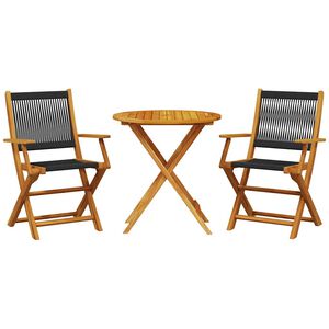 vidaXL Set mobilier bistro, 3 piese, negru, polipropilenă lemn masiv