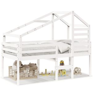 vidaXL Pat &icirc;nalt cu acoperiș, alb, 80x200 cm, lemn masiv de pin
