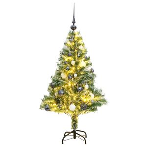 vidaXL Brad Crăciun artificial, 150 LED/globuri/zăpadă pufoasă, 150 cm
