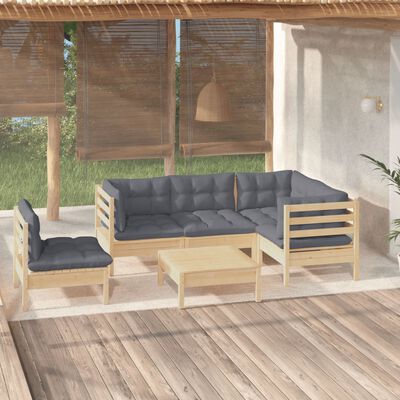 vidaXL Set mobilier grădină cu perne gri, 6 piese, lemn masiv pin