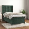 vidaXL Pat box spring cu saltea, verde &icirc;nchis, 100x200 cm, catifea