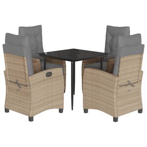 vidaXL Set mobilier pentru grădină, 5 piese, cu perne, bej, poliratan