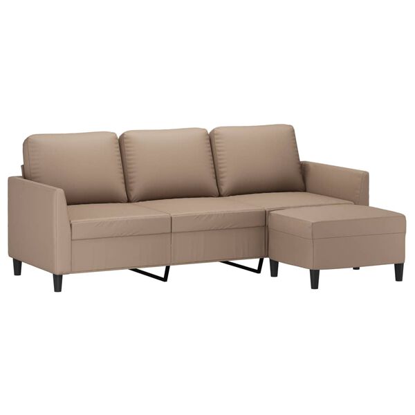 vidaXL Canapea cu 3 locuri / taburet cappuccino 180 cm piele ecologică