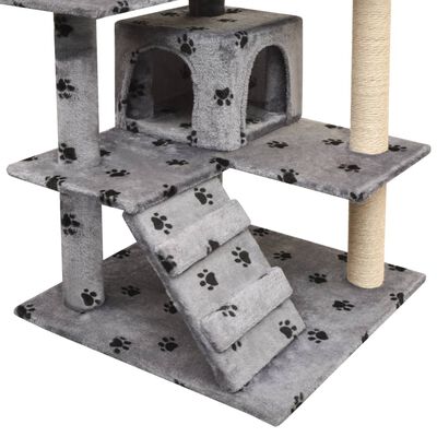 vidaXL Ansamblu pisici cu funie de sisal, 125 cm, imprimeu lăbuțe, gri