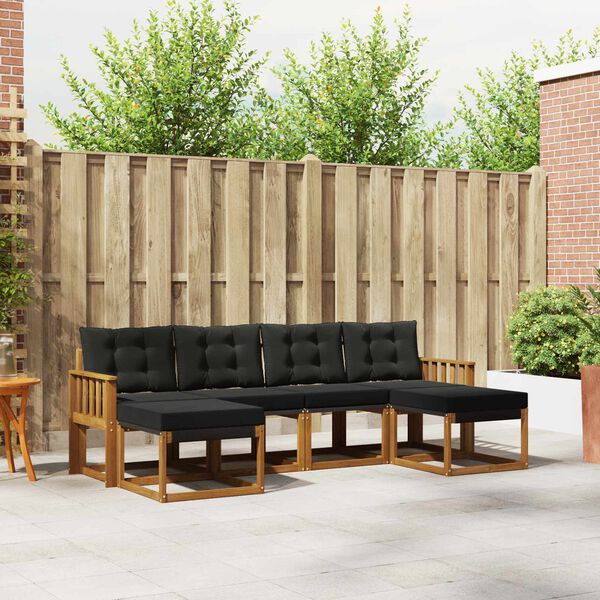 vidaXL Set de canapele de exterior cu pernă 6 pcs Natural și Negru