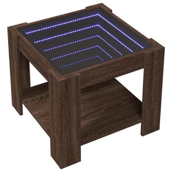 vidaXL Măsuță de cafea cu LED stejar maro 53x53x45 cm lemn prelucrat