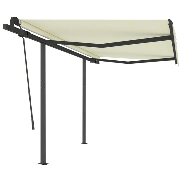 vidaXL Copertină retractabilă manual cu st&acirc;lpi, crem, 3x2,5 m