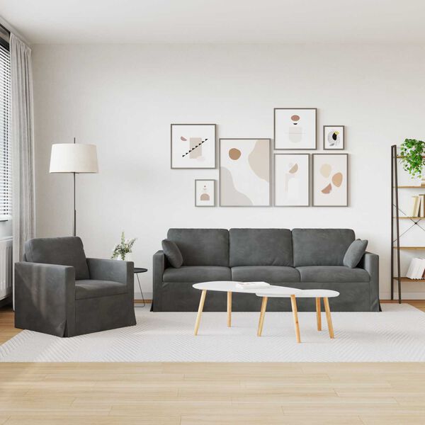 vidaXL Set de canapea 2 pcs Gri &icirc;nchis 228 x 78 x 80 cm Catifea