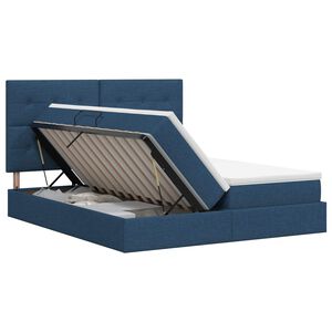 vidaXL Pat cu storage cu headboard albastru 200 x 200 cm Țesătură